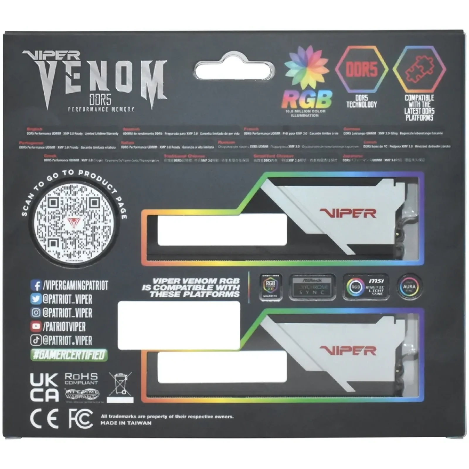 Модуль пам'яті DDR5 2x16GB/6000 Patriot Viper Venom RGB (PVVR532G600C36K) UA