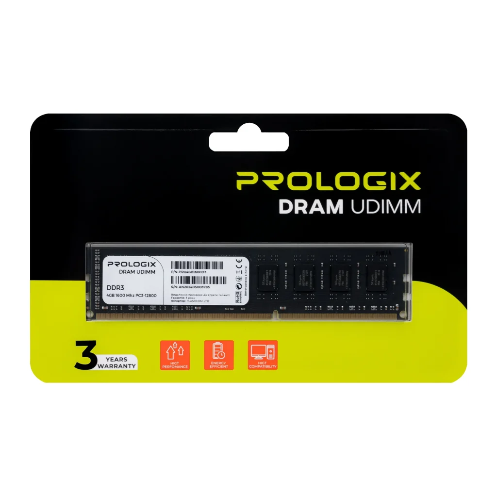 Модуль пам'яті DDR3 4GB/1600 Prologix (PRO4GB1600D3) UA