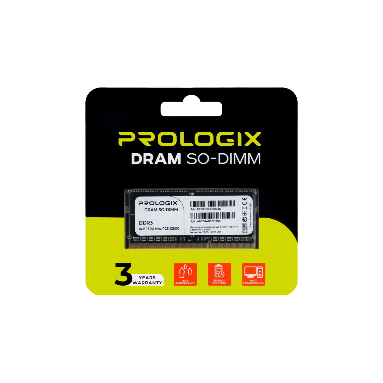 Модуль памяти SO-DIMM 8GB/1600 DDR3 Prologix (PRO8GB1600D3S) UA