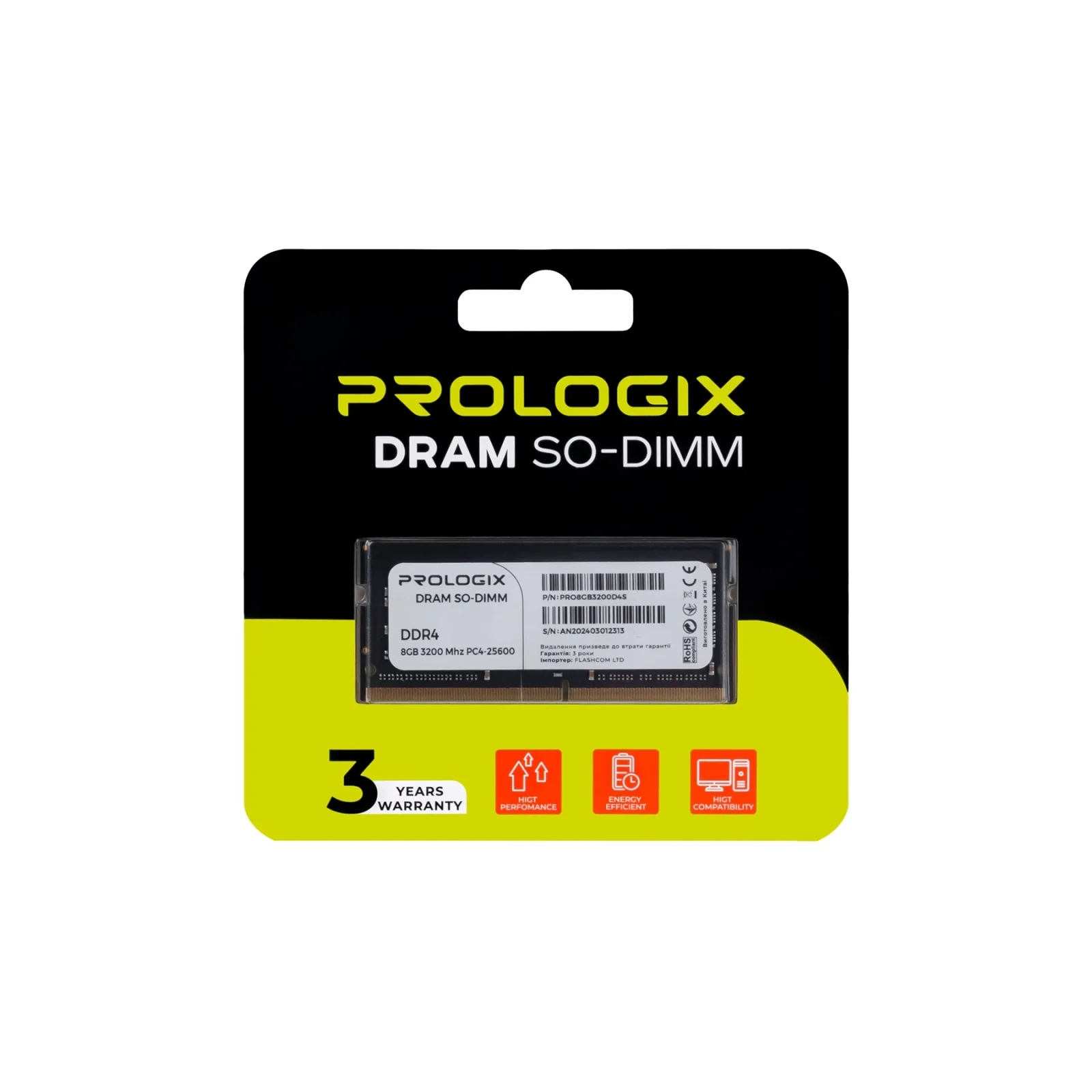 Модуль памяти SO-DIMM 8GB/3200 DDR4 Prologix (PRO8GB3200D4S) UA