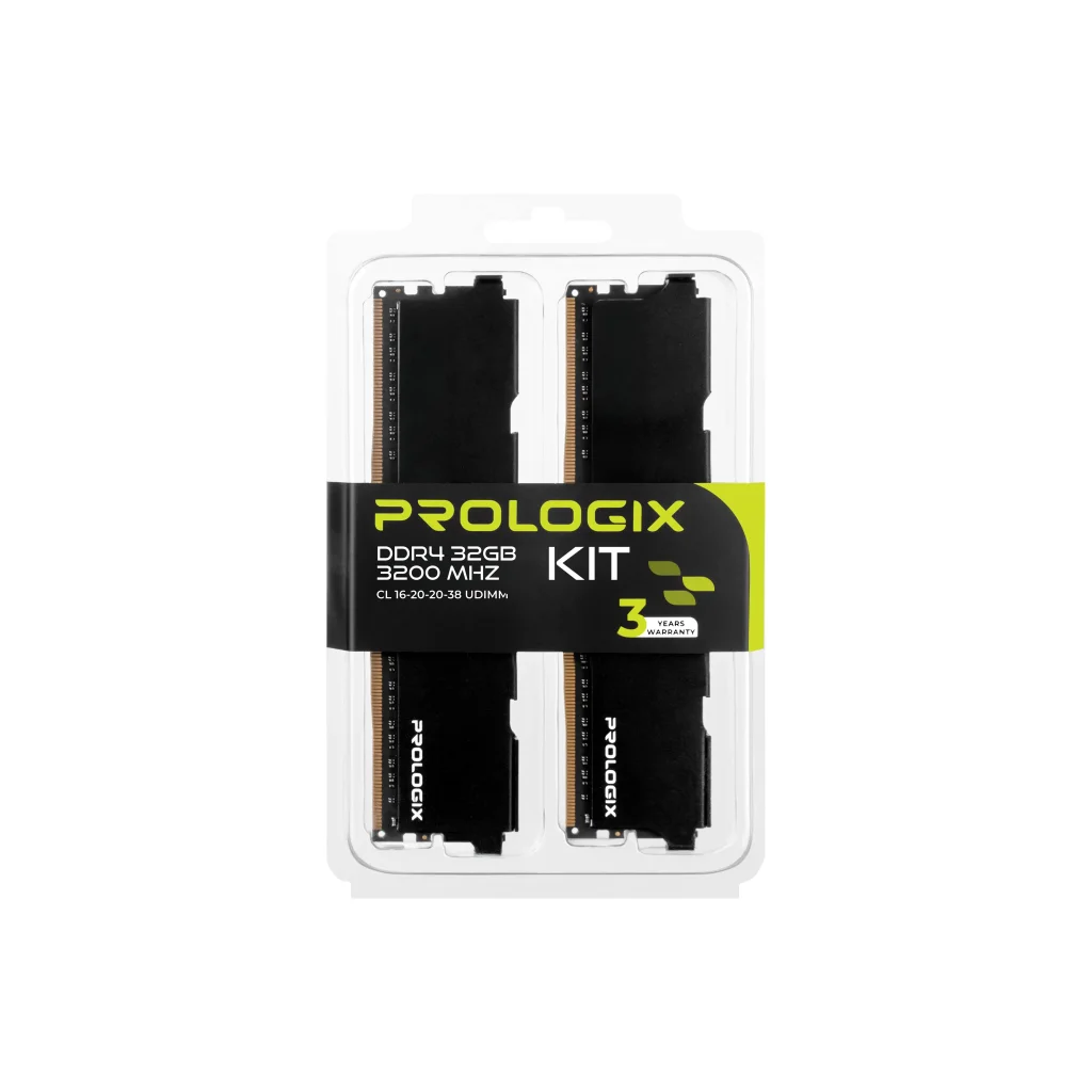 Модуль пам'яті DDR4 2x16GB/3200 Prologix Black (PRO32GB3200B4K) UA