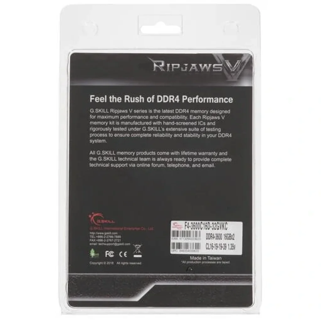 Модуль пам'яті DDR4 2x16GB/3600 G.Skill Ripjaws V Black (F4-3600C16D-32GVKC) UA