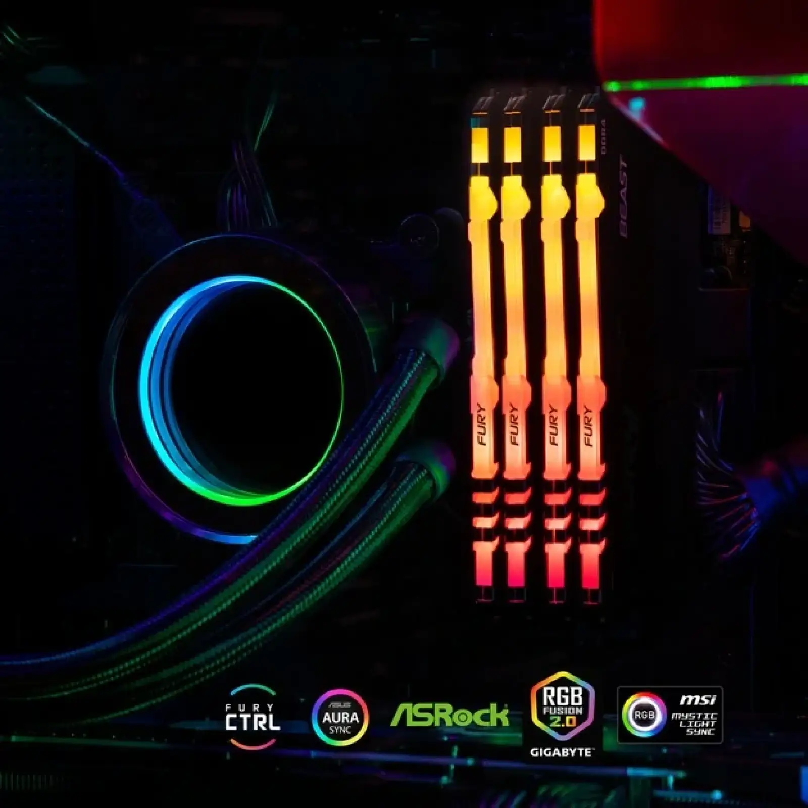 Оперативна пам'ять DDR4 2x16GB/3600 Kingston Fury Beast RGB Black (KF436C18BBAK2/32) UA