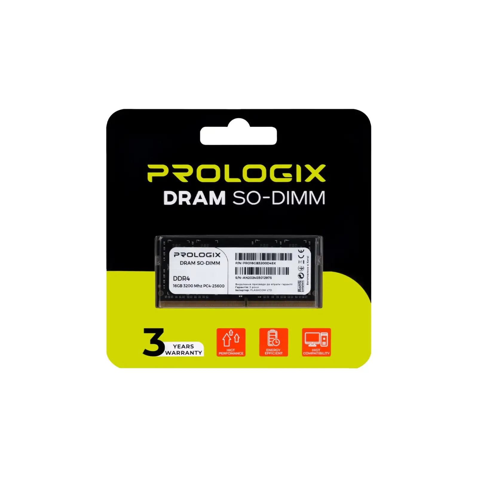 Оперативная память SO-DIMM 16GB/3200 1.35V DDR4 Prologix (PRO16GB3200D4SX) UA