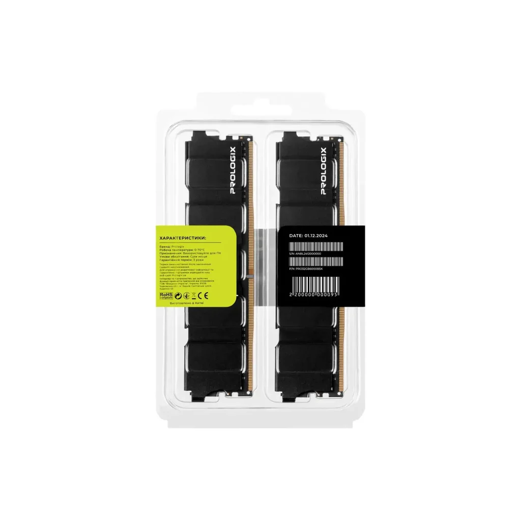 Модуль пам'яті DDR5 2x16GB/6000 Prologix Black (PRO32GB6000B5K) UA