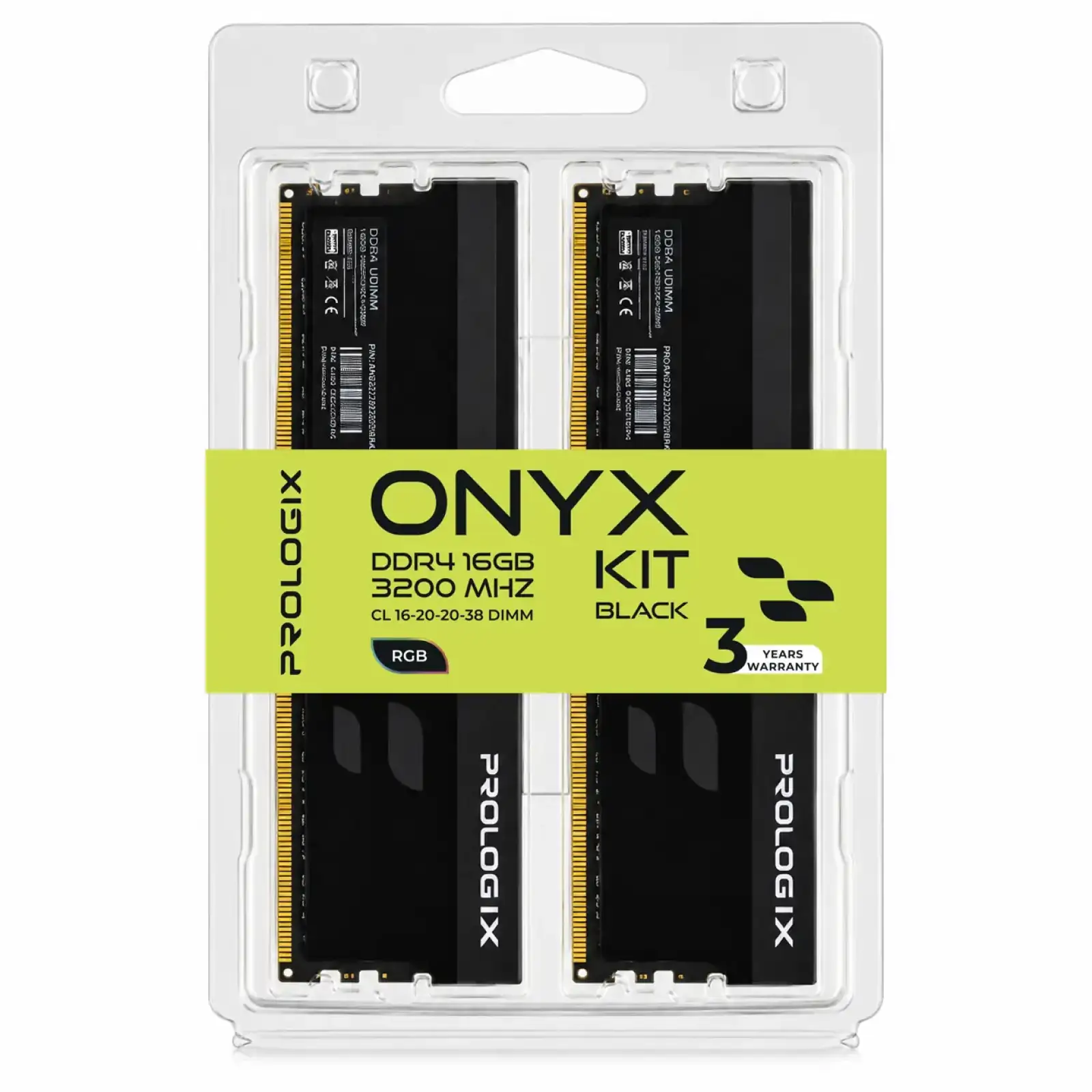 Модуль пам`ятi Prologix 16 GB (2x8GB) DDR4 3200 MHz Onyx Black RGB (PRO16GB3200YBR4K) UA