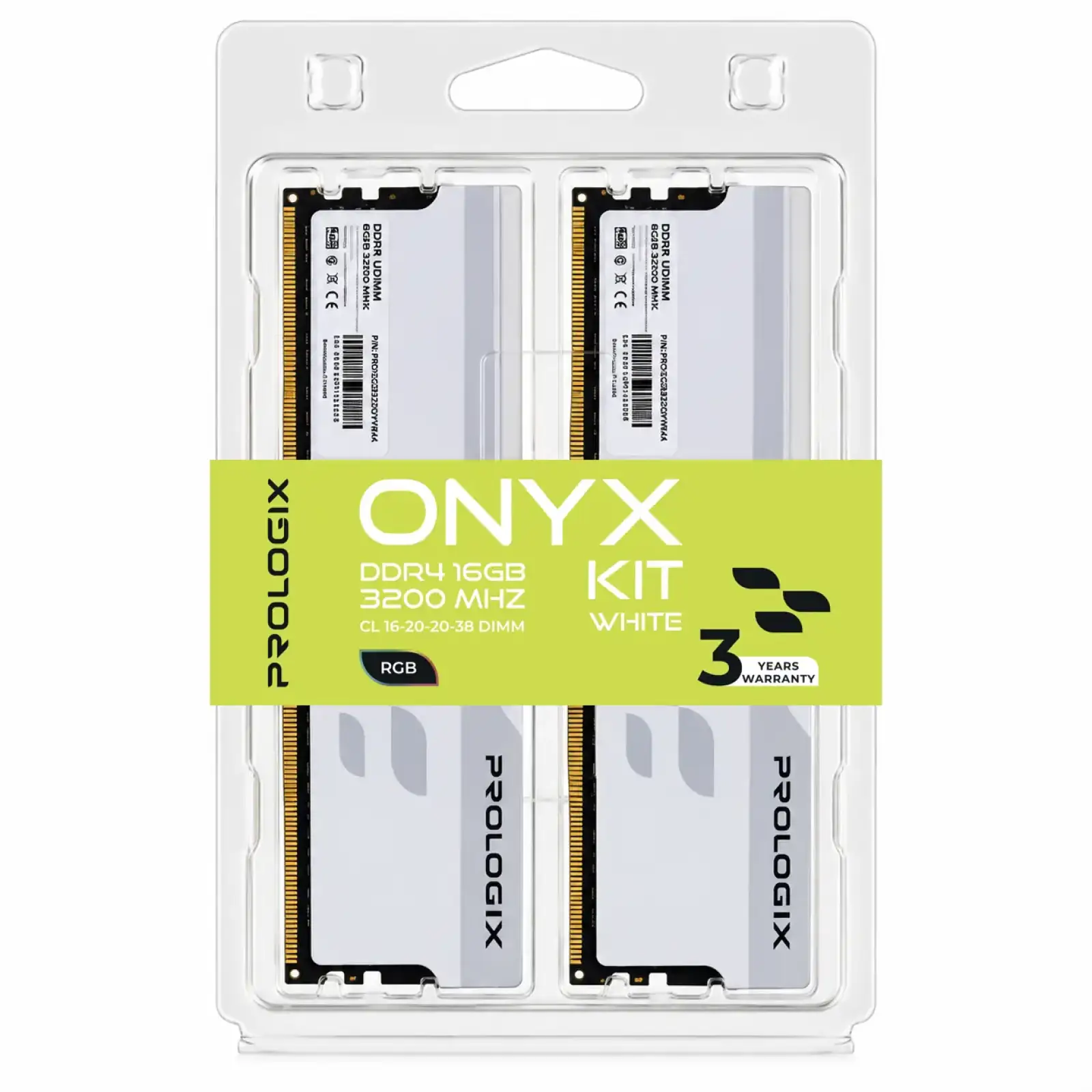 Модуль пам`ятi Prologix 16 GB (2x8GB) DDR4 3200 MHz Onyx White RGB (PRO16GB3200YWR4K) UA