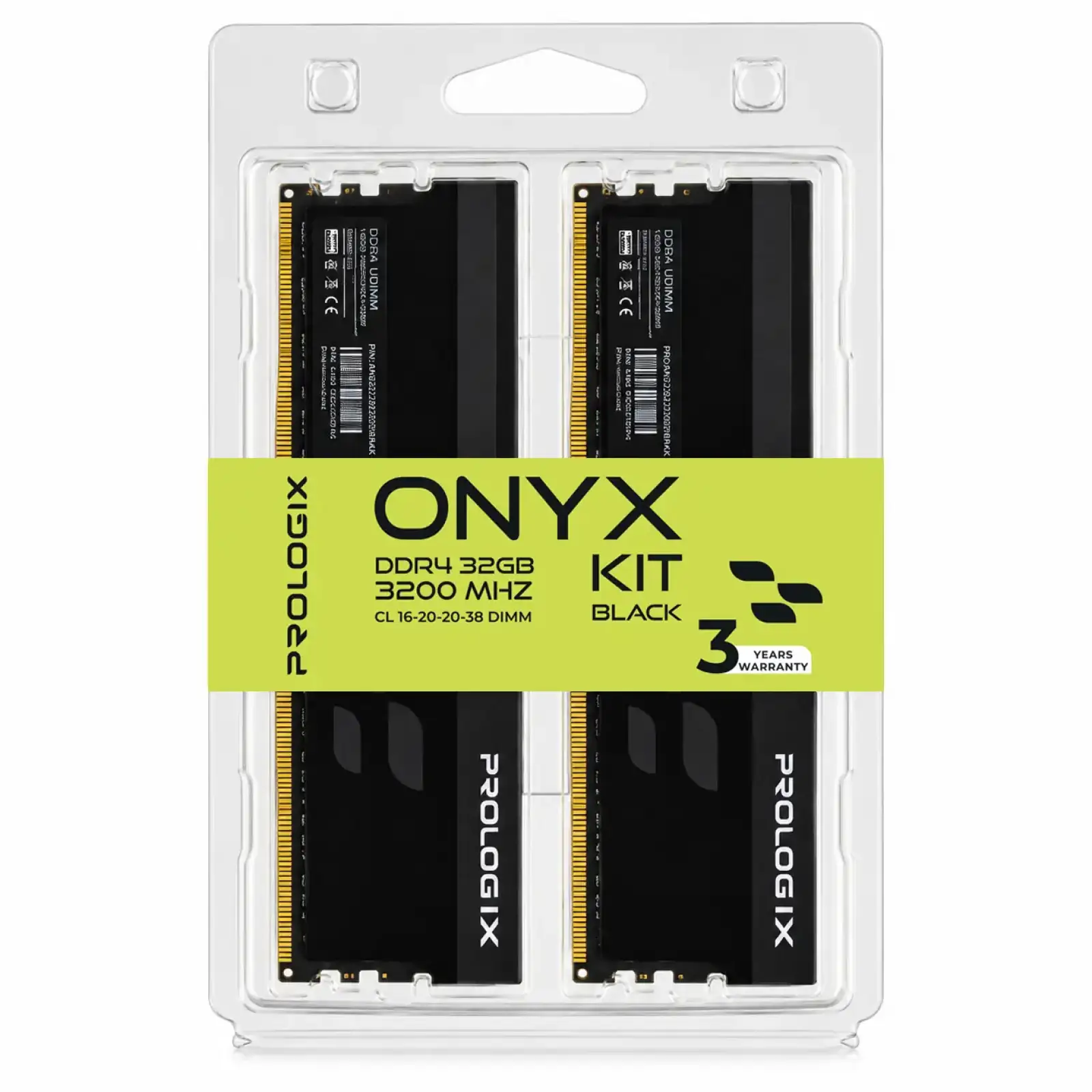 Модуль пам`ятi Prologix 32 GB (2x16GB) DDR4 3200 MHz Onyx Black (PRO32GB3200YB4K) UA
