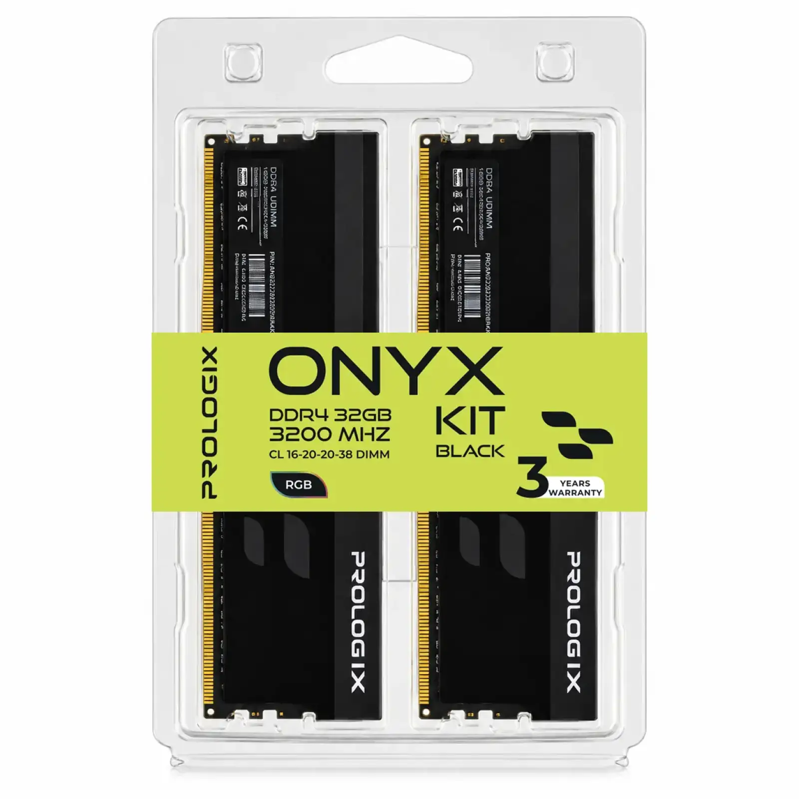 Модуль пам`ятi Prologix 32 GB (2x16GB) DDR4 3200 MHz Onyx Black RGB (PRO32GB3200YBR4K) UA