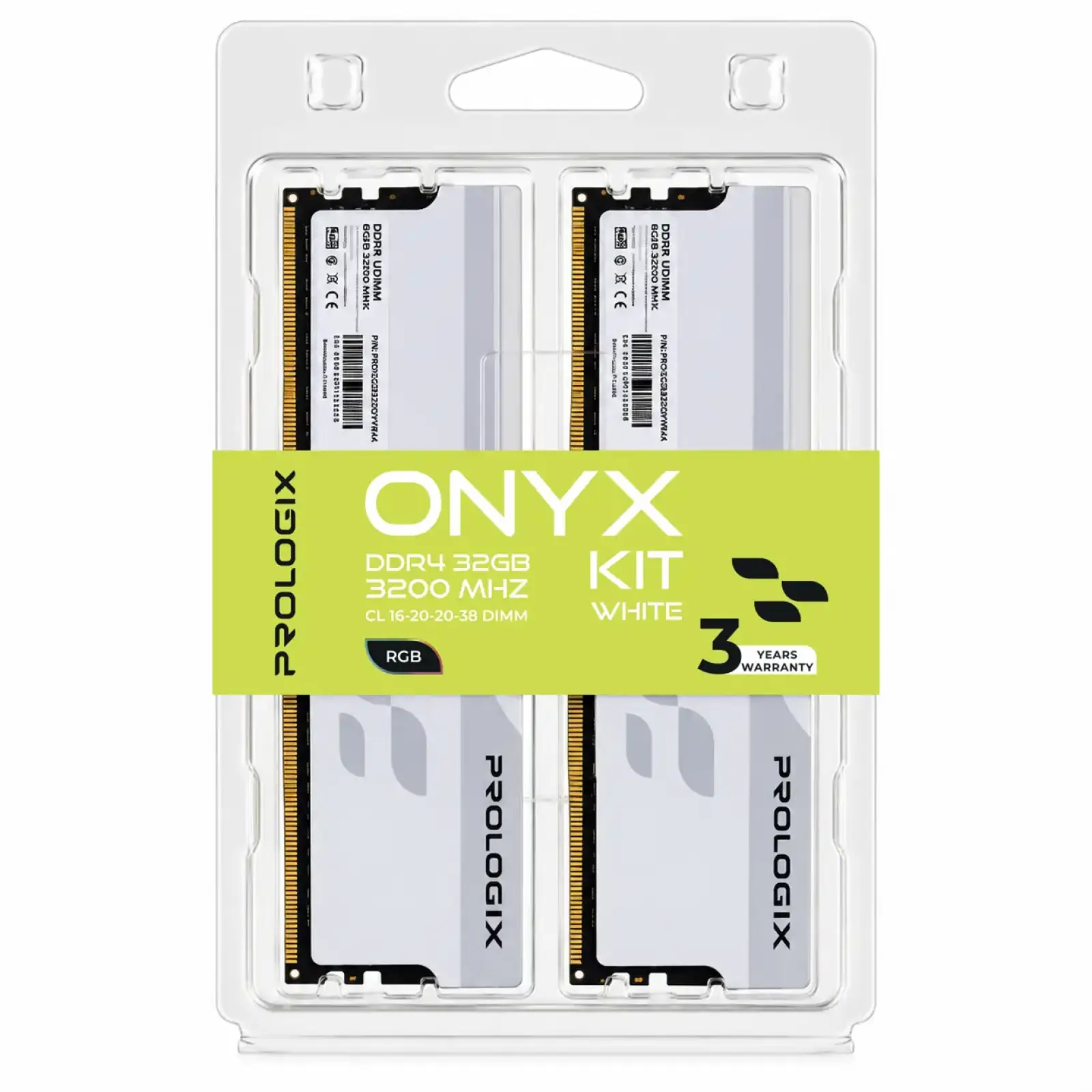 Модуль пам`ятi Prologix 32 GB (2x16GB) DDR4 3200 MHz Onyx White RGB (PRO32GB3200YWR4K) UA