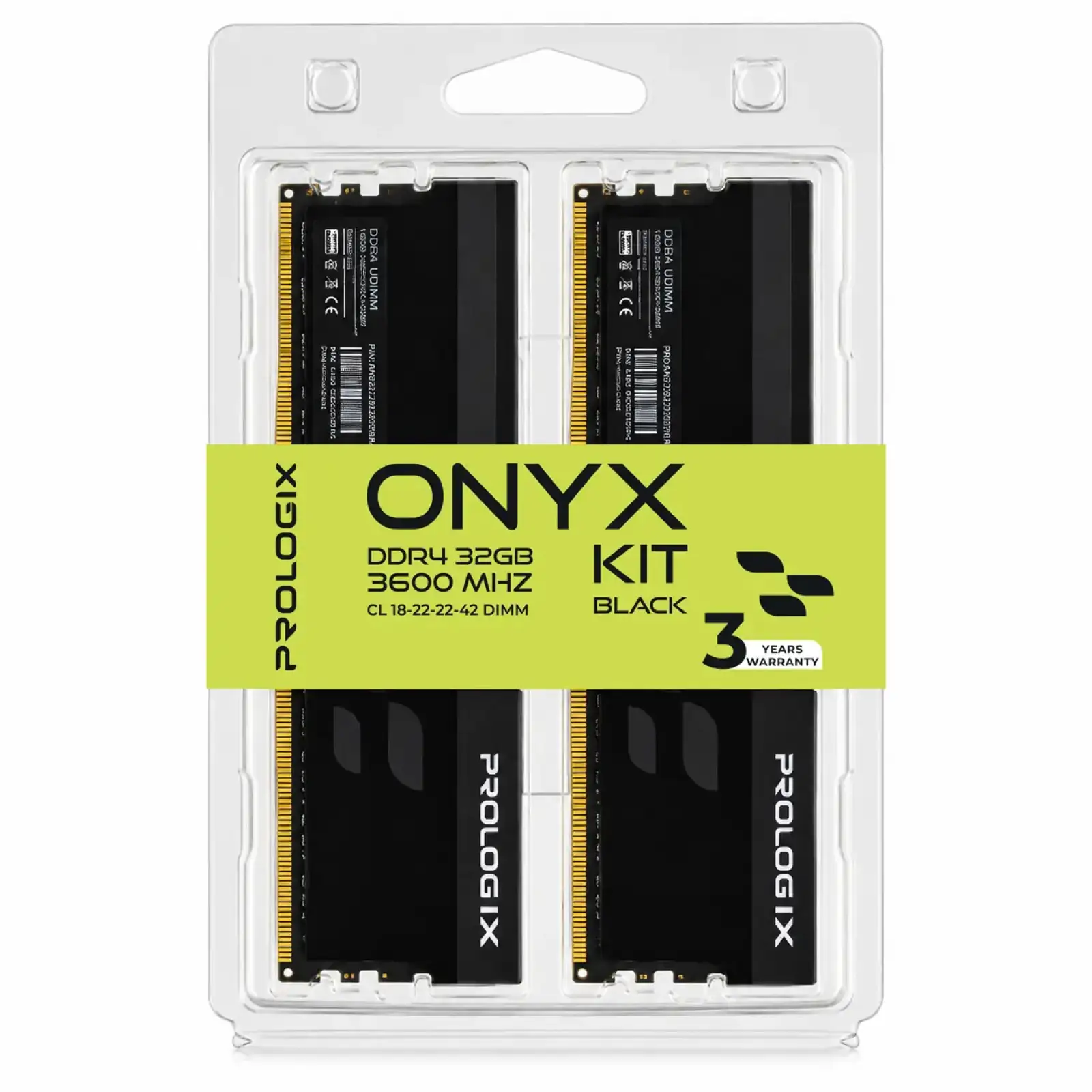 Модуль пам`ятi Prologix 32 GB (2x16GB) DDR4 3600 MHz Onyx Black (PRO32GB3600YB4K) UA