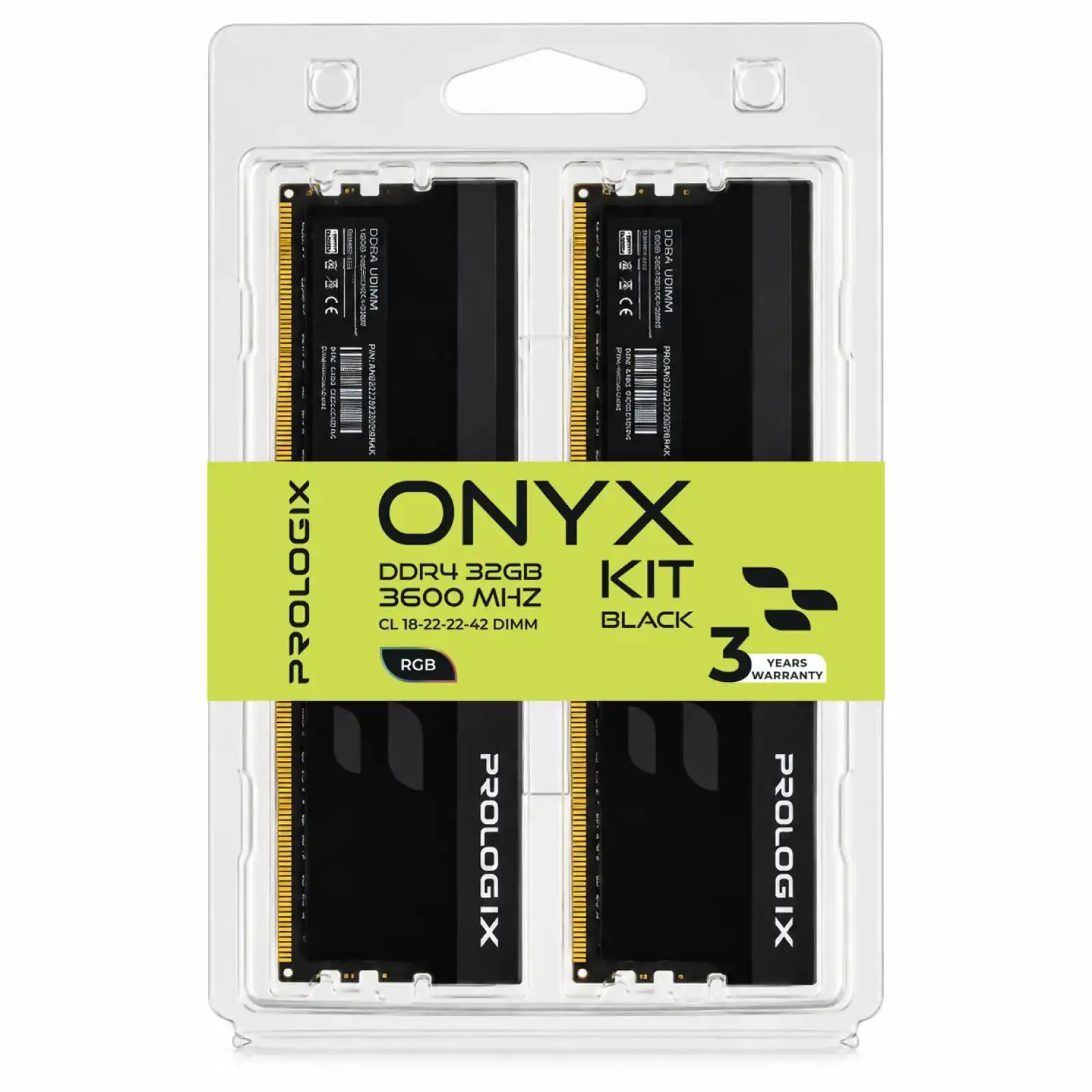 Модуль пам`ятi DDR4 2x16GB/3600 Prologix Onyx Black RGB (PRO32GB3600YBR4K) UA