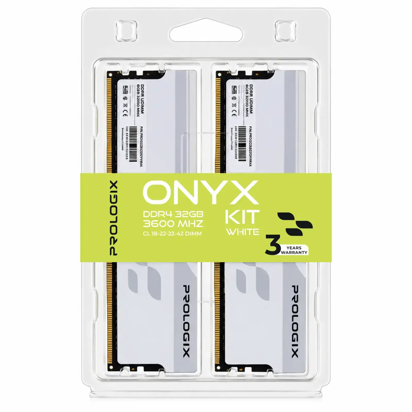 Модуль пам`ятi Prologix 32 GB (2x16GB) DDR4 3600 MHz Onyx White (PRO32GB3600YW4K) UA