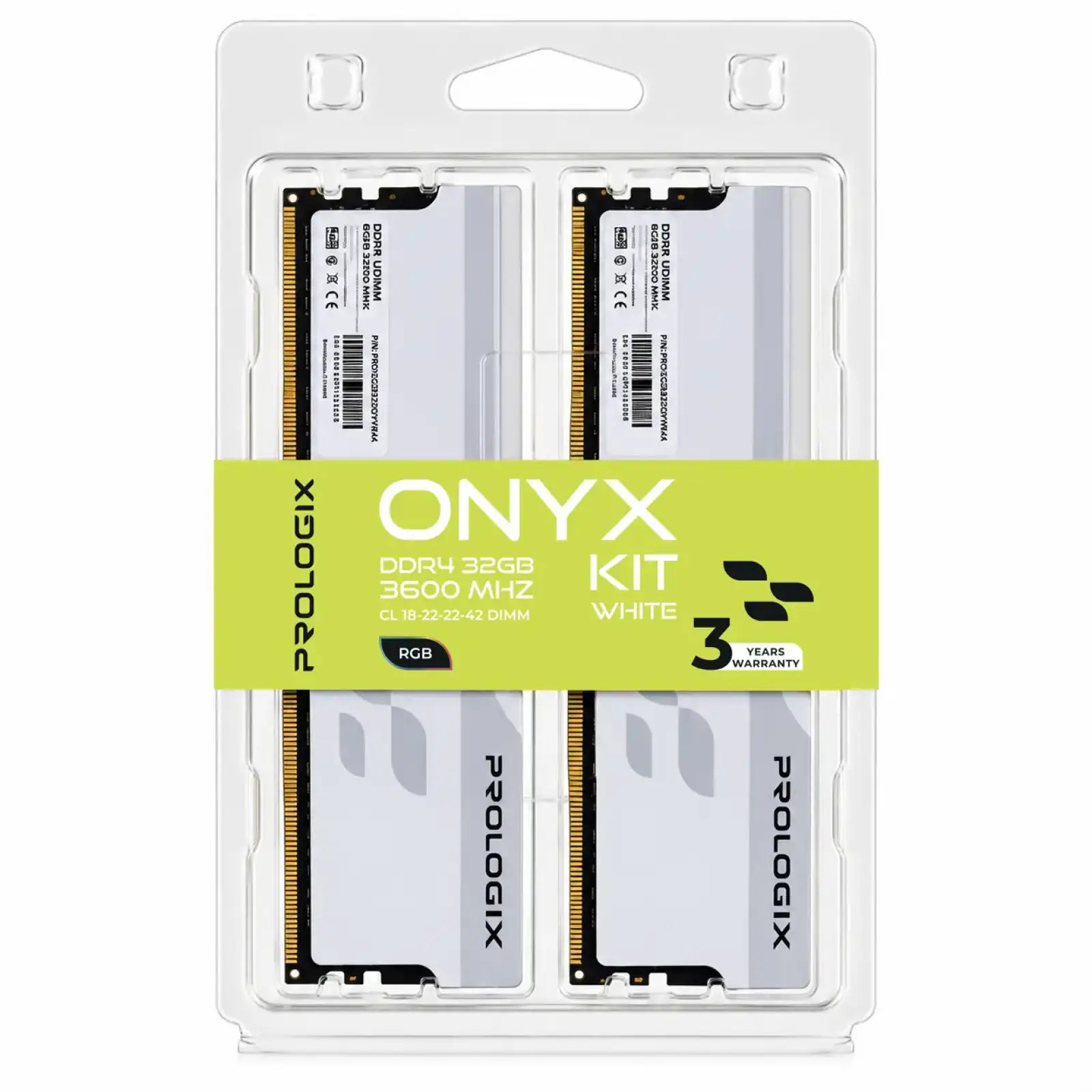 Модуль пам`ятi DDR4 2x16GB/3600 Prologix Onyx White RGB (PRO32GB3600YWR4K) UA