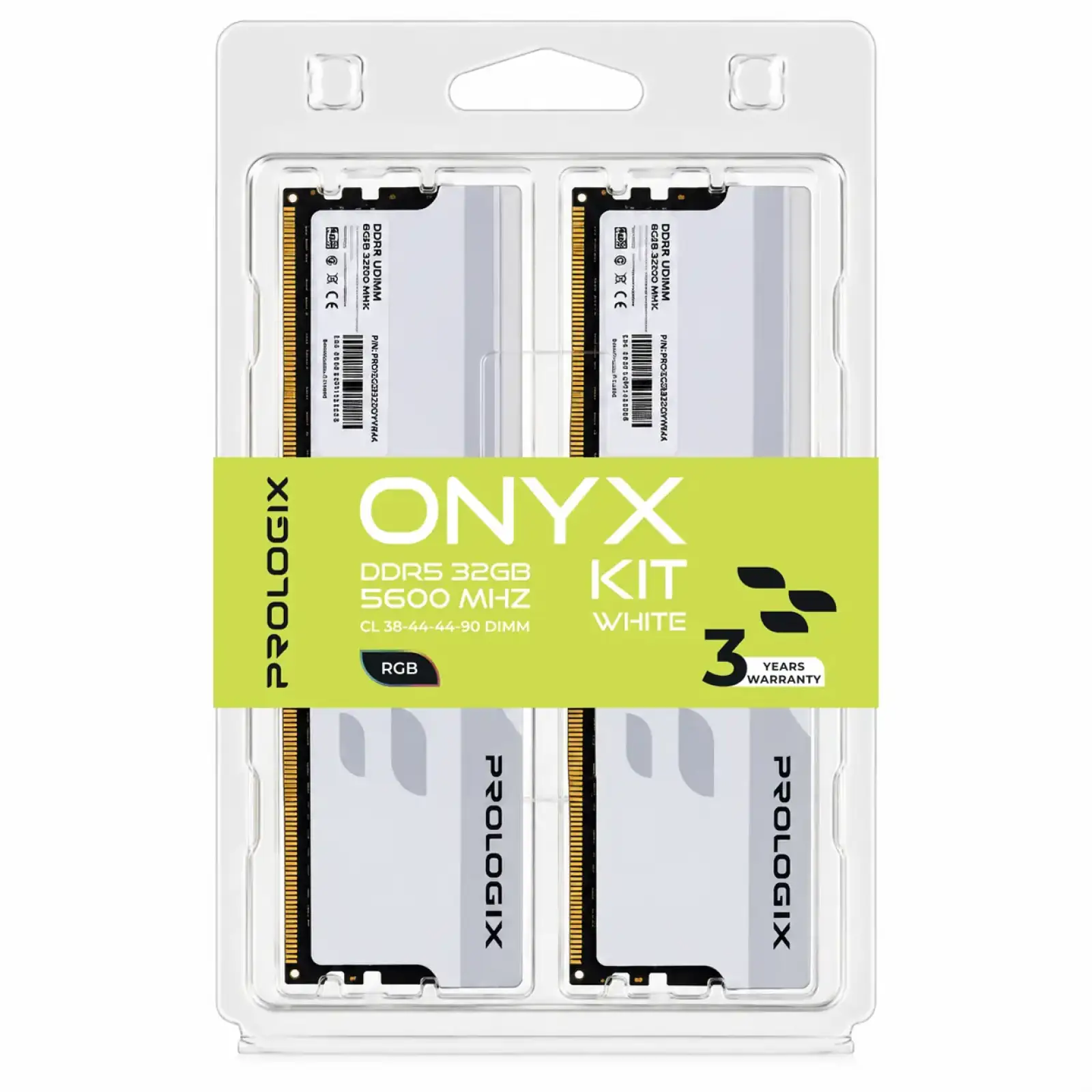 Модуль пам`ятi DDR5 2x16GB/5600 Prologix ONYX White RGB (PRO32GB5600YWR5K) UA