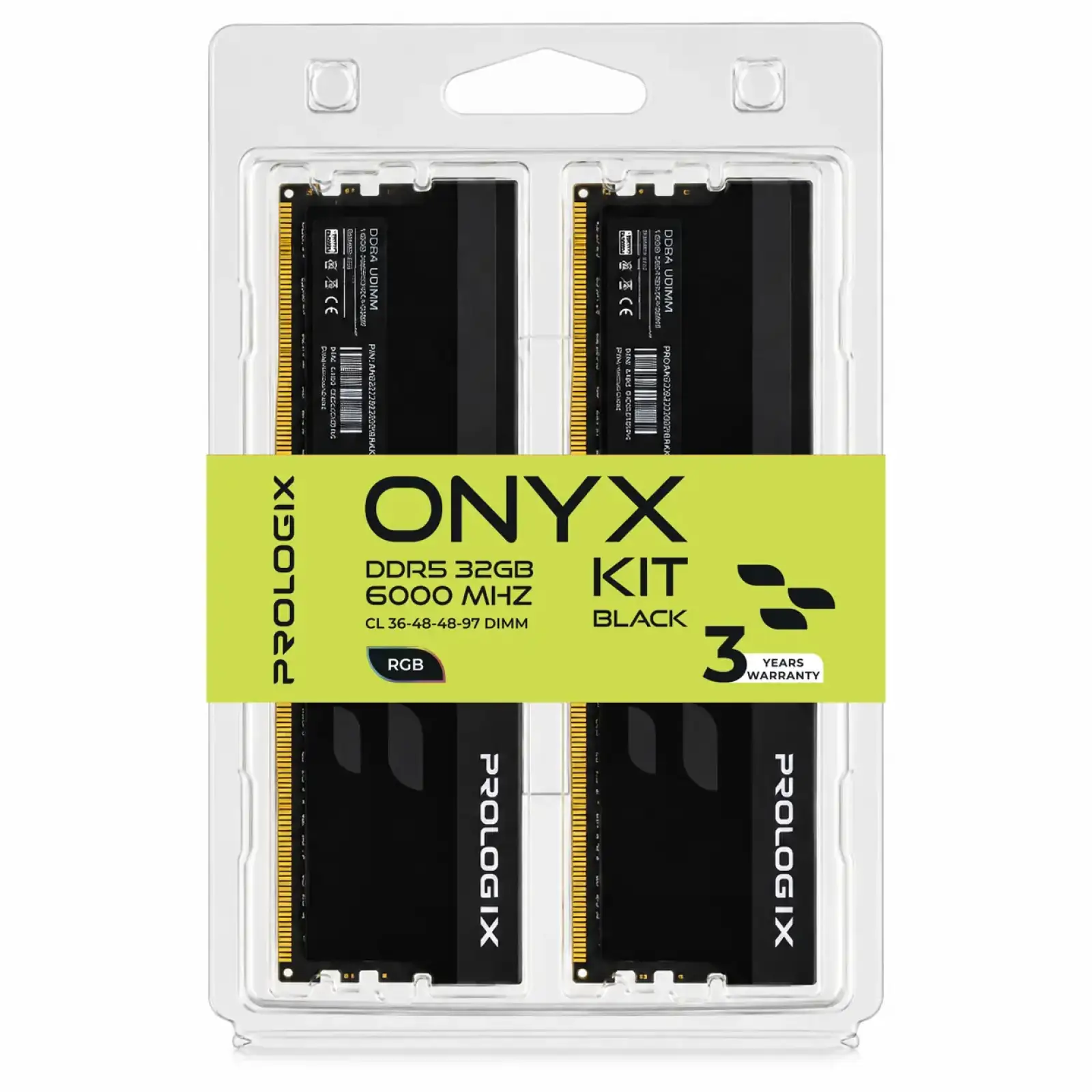Модуль пам`ятi Prologix 32 GB (2x16GB) DDR5 6000 MHz Onyx Black RGB (PRO32GB6000YBR5K) UA
