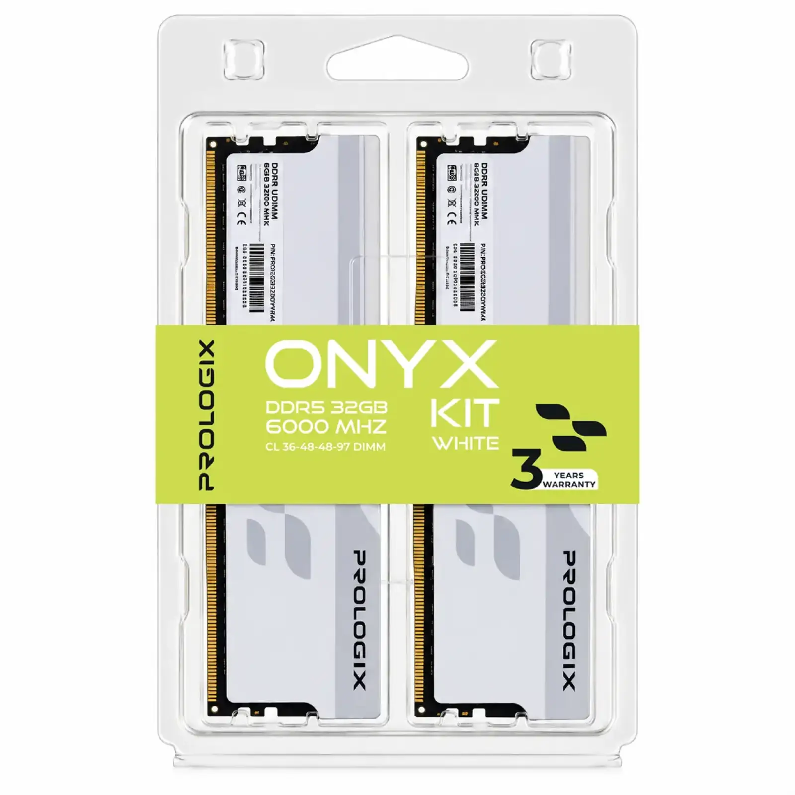 Модуль пам`ятi Prologix 32 GB (2x16GB) DDR5 6000 MHz Onyx White (PRO32GB6000YW5K) UA