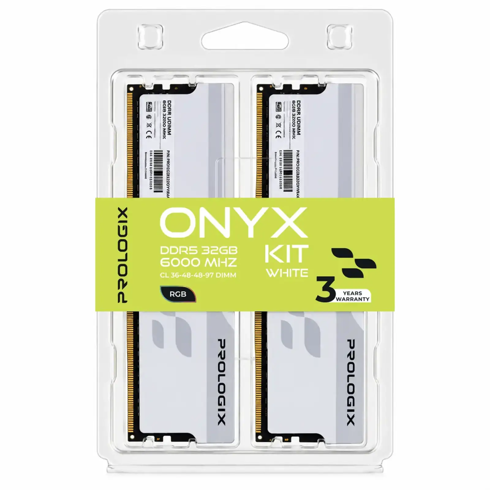 Модуль пам`ятi Prologix 32 GB (2x16GB) DDR5 6000 MHz Onyx White RGB (PRO32GB6000YWR5K) UA