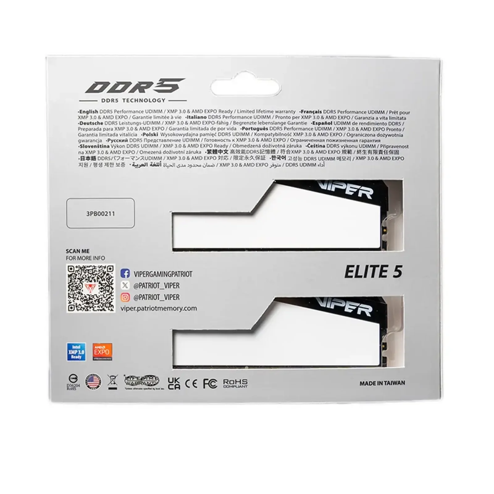 Модуль пам`яті DDR5 2x16GB/6400 Patriot Viper Elite 5 (VEB532G6432KW) UA
