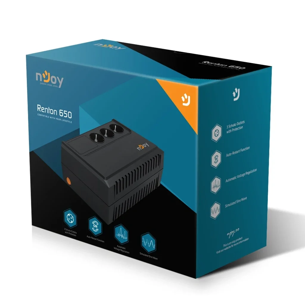 ДБЖ NJOY Renton 650 (PWUP-LI065RE-CG01B) Lin.int., AVR, 3 x євро, пластик UA