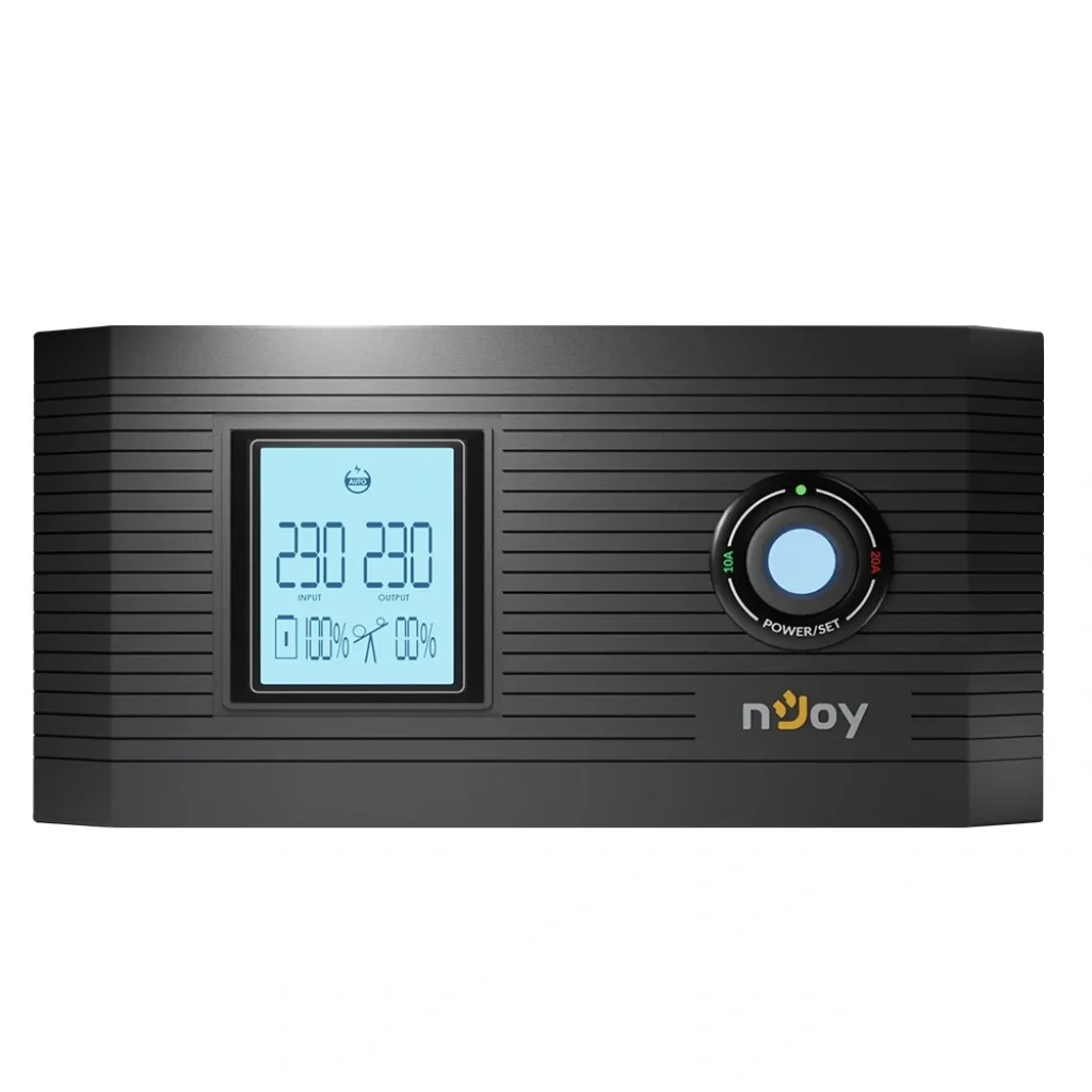 ДБЖ NJOY Aira 600 (UPCSTLP860TAICP01B), Lin.int., 2 x Schuko, LCD, пластик під зовнішній АКБ 40-200Ah UA