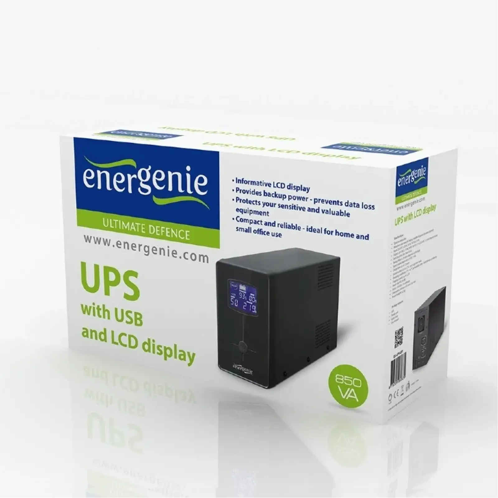 ДБЖ EnerGenie EG-UPS-032 850VA, Line Int., AVR ,2xIEC+1xSchuko, USB, LCD, RJ11 UA