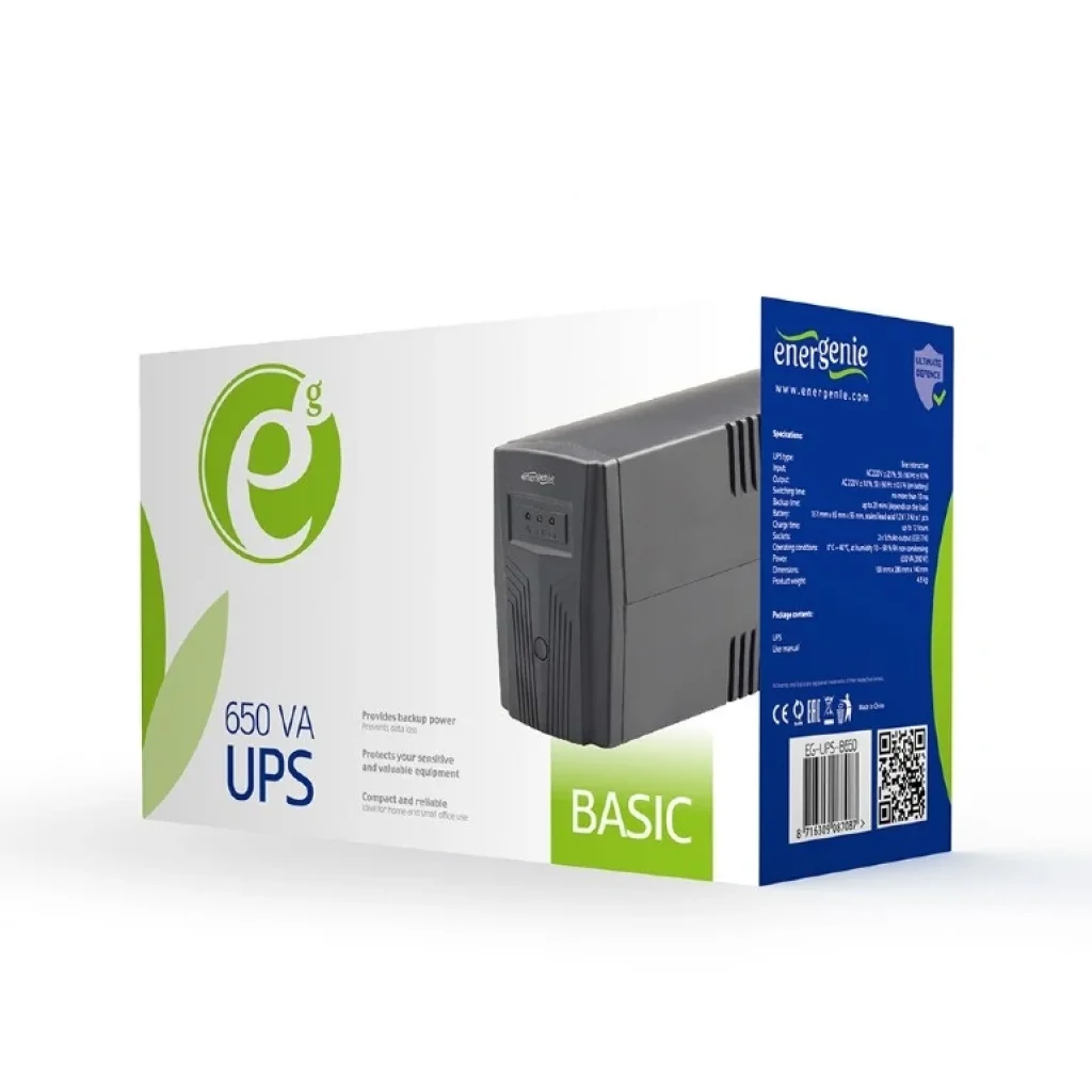 ИБП EnerGenie EG-UPS-B650 650VA, Line Int., AVR, 2xSchuko UA