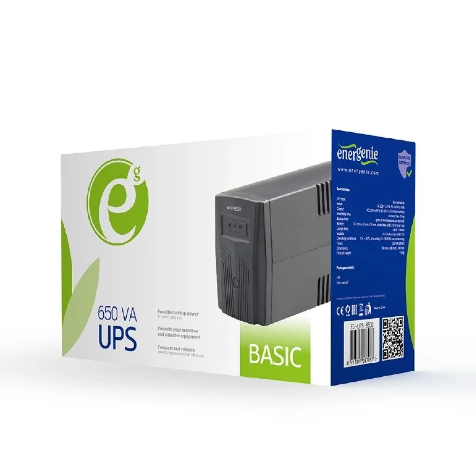 ИБП EnerGenie EG-UPS-B650 650VA, Line Int., AVR, 2xSchuko UA