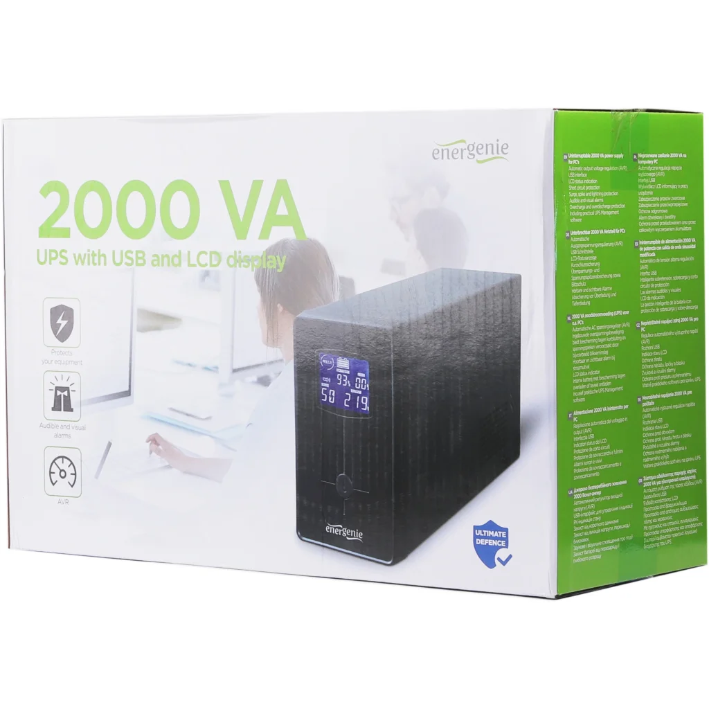 ИБП EnerGenie EG-UPS-035 2000VA, Line Int., AVR, 3xIEC+2xSchuko, USB, LCD, RJ11 UA