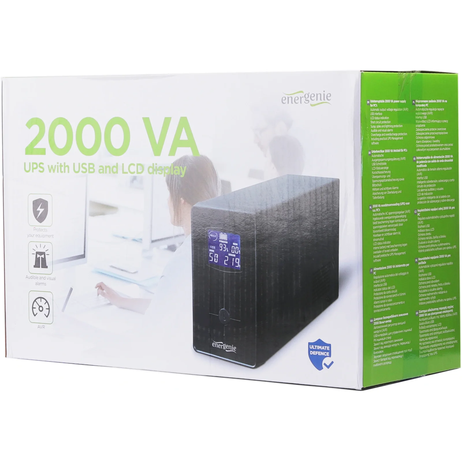 ИБП EnerGenie EG-UPS-035 2000VA, Line Int., AVR, 3xIEC+2xSchuko, USB, LCD, RJ11 UA