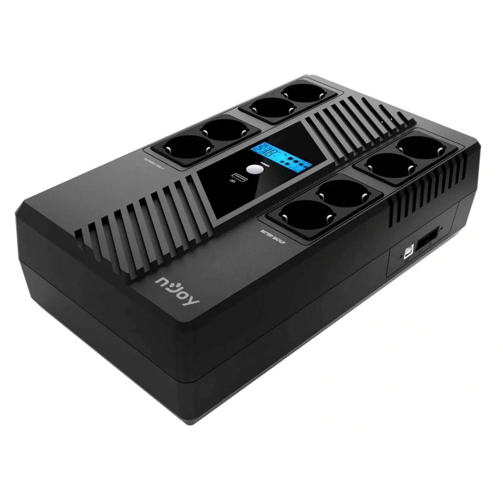 ИБП NJOY Token 800 (UPCSBLS680TTOAZ01B), Lin.int., 8 x Schuko, USB, LCD, пластик UA