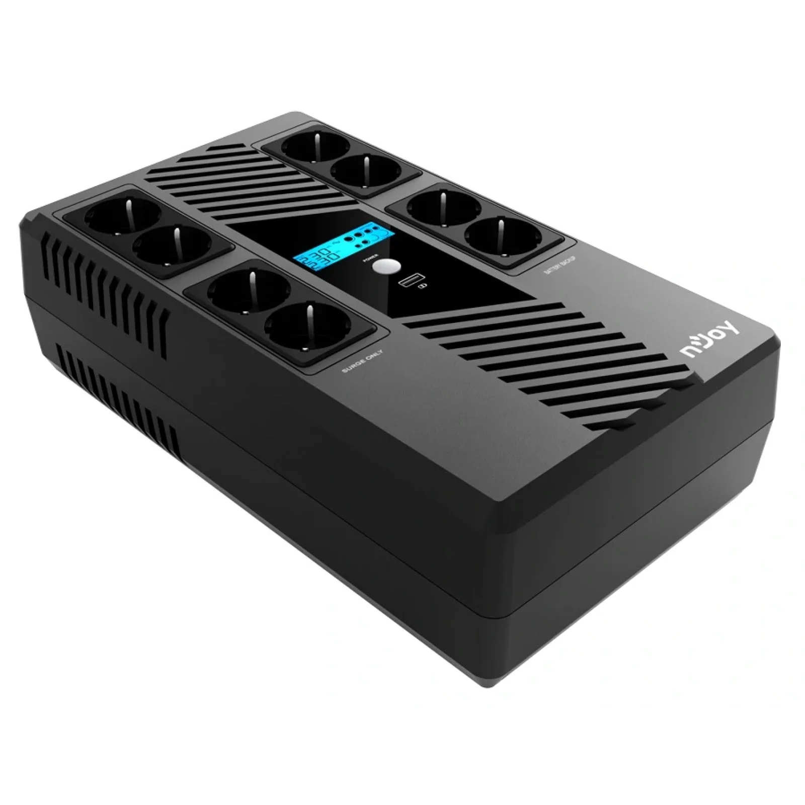 ИБП NJOY Token 800 (UPCSBLS680TTOAZ01B), Lin.int., 8 x Schuko, USB, LCD, пластик UA