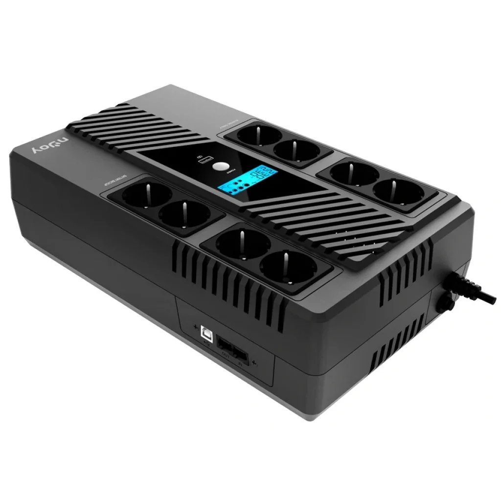 ДБЖ NJOY Token 800 (UPCSBLS680TTOAZ01B), Lin.int., 8 x Schuko, USB, LCD, пластик UA