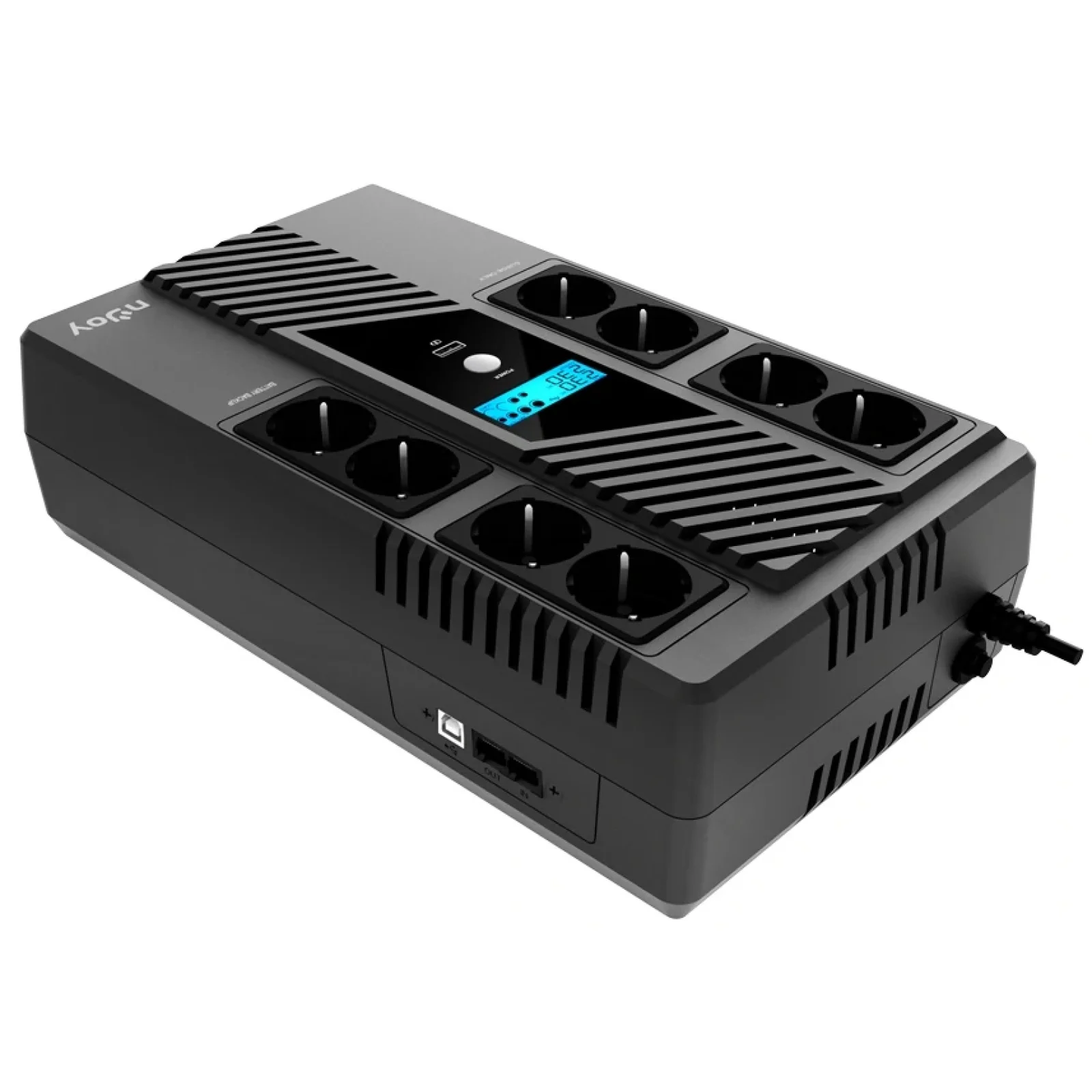 ИБП NJOY Token 800 (UPCSBLS680TTOAZ01B), Lin.int., 8 x Schuko, USB, LCD, пластик UA