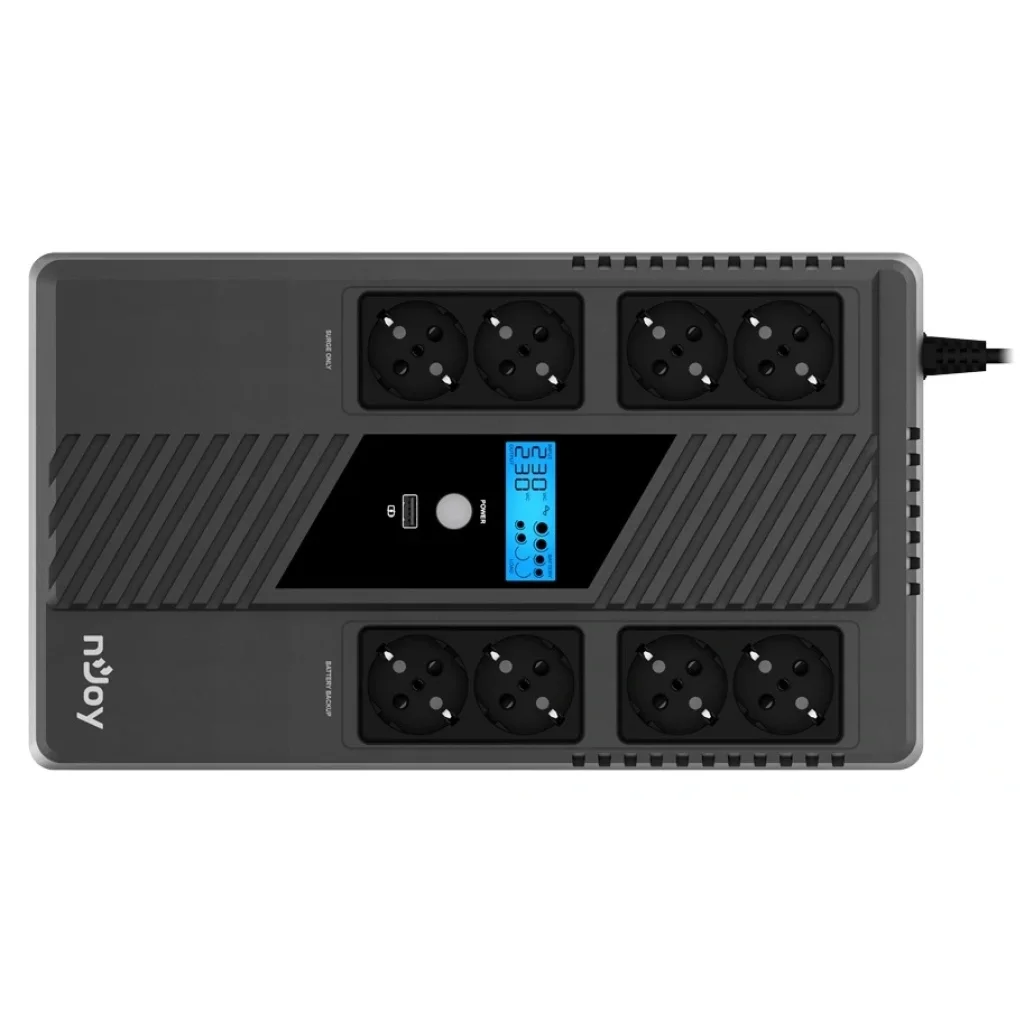 ДБЖ NJOY Token 800 (UPCSBLS680TTOAZ01B), Lin.int., 8 x Schuko, USB, LCD, пластик UA