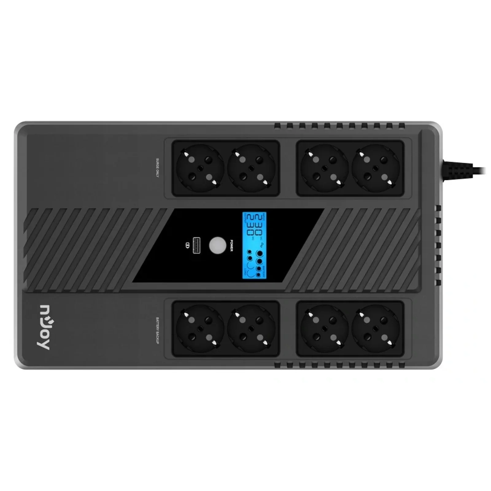 ИБП NJOY Token 800 (UPCSBLS680TTOAZ01B), Lin.int., 8 x Schuko, USB, LCD, пластик UA