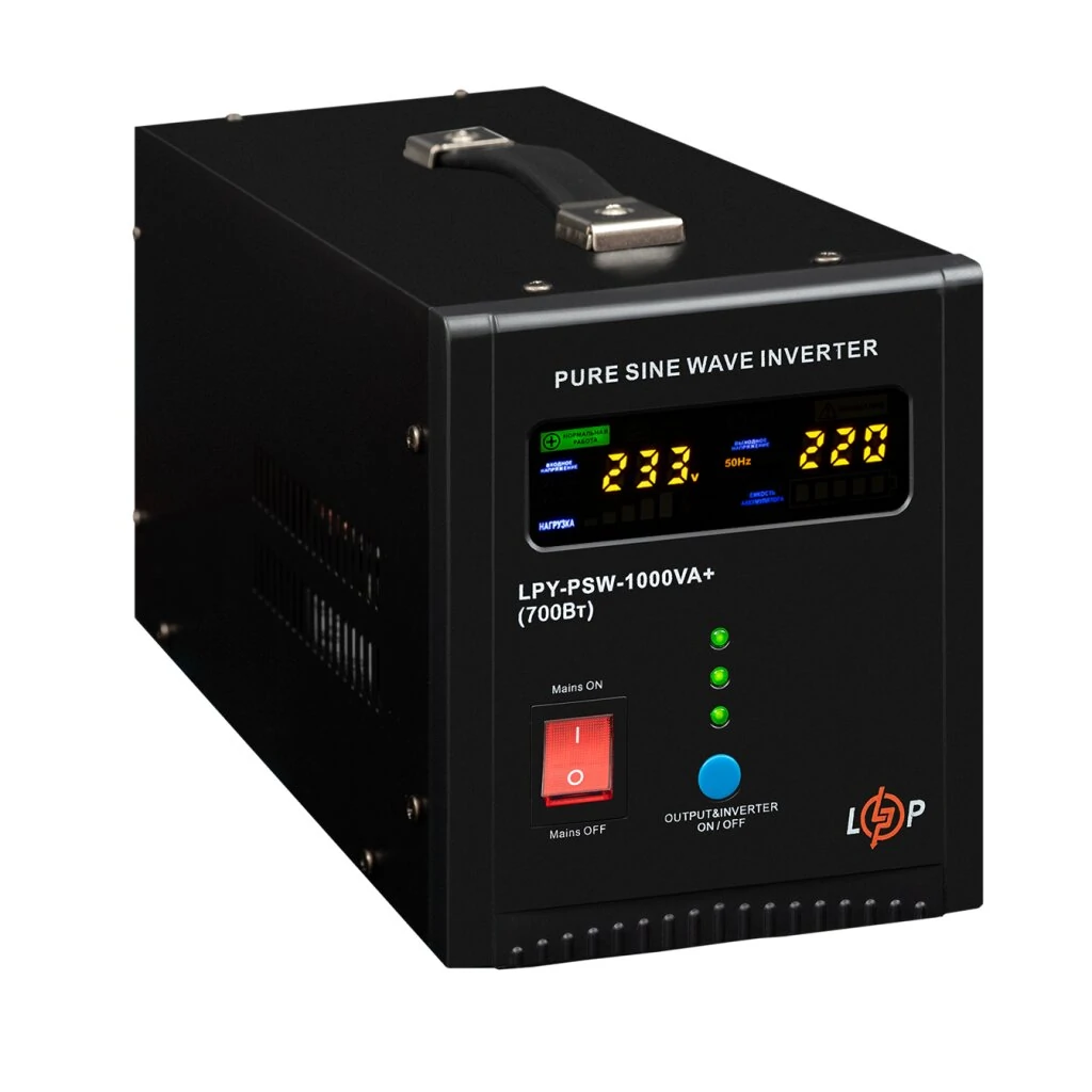ДБЖ LogicPower LPY-PSW-1000VA+, Lin.int., AVR, 2 x евро, LCD, метал, з правильною синусоїдою 12V, LP22871 UA