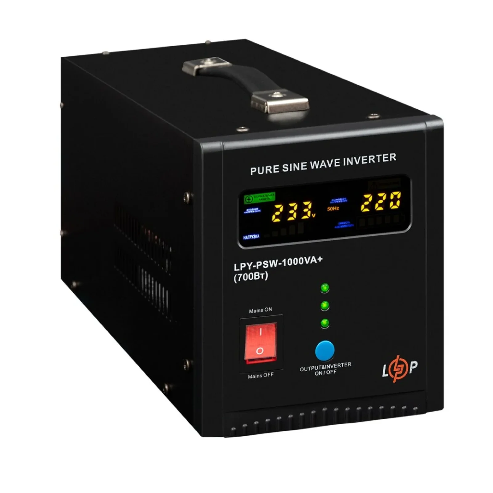 ИБП LogicPower LPY-PSW-1000VA+, Lin.int., AVR, 2 x евро, LCD, металл, с правильной синусоидой 12V, LP22871 UA