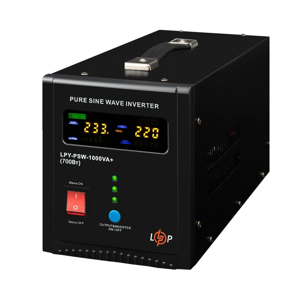 ДБЖ LogicPower LPY-PSW-1000VA+, Lin.int., AVR, 2 x евро, LCD, метал, з правильною синусоїдою 12V, LP22871 UA