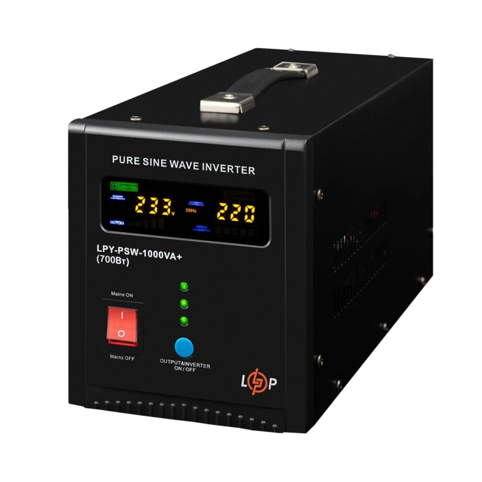 ИБП LogicPower LPY-PSW-1000VA+, Lin.int., AVR, 2 x евро, LCD, металл, с правильной синусоидой 12V, LP22871 UA