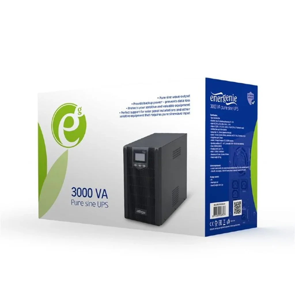 ДБЖ EnerGenie EG-UPS-PS3000-01 3000VA, Lin.int., AVR, 6хIEC, USB, RJ-45, метал UA