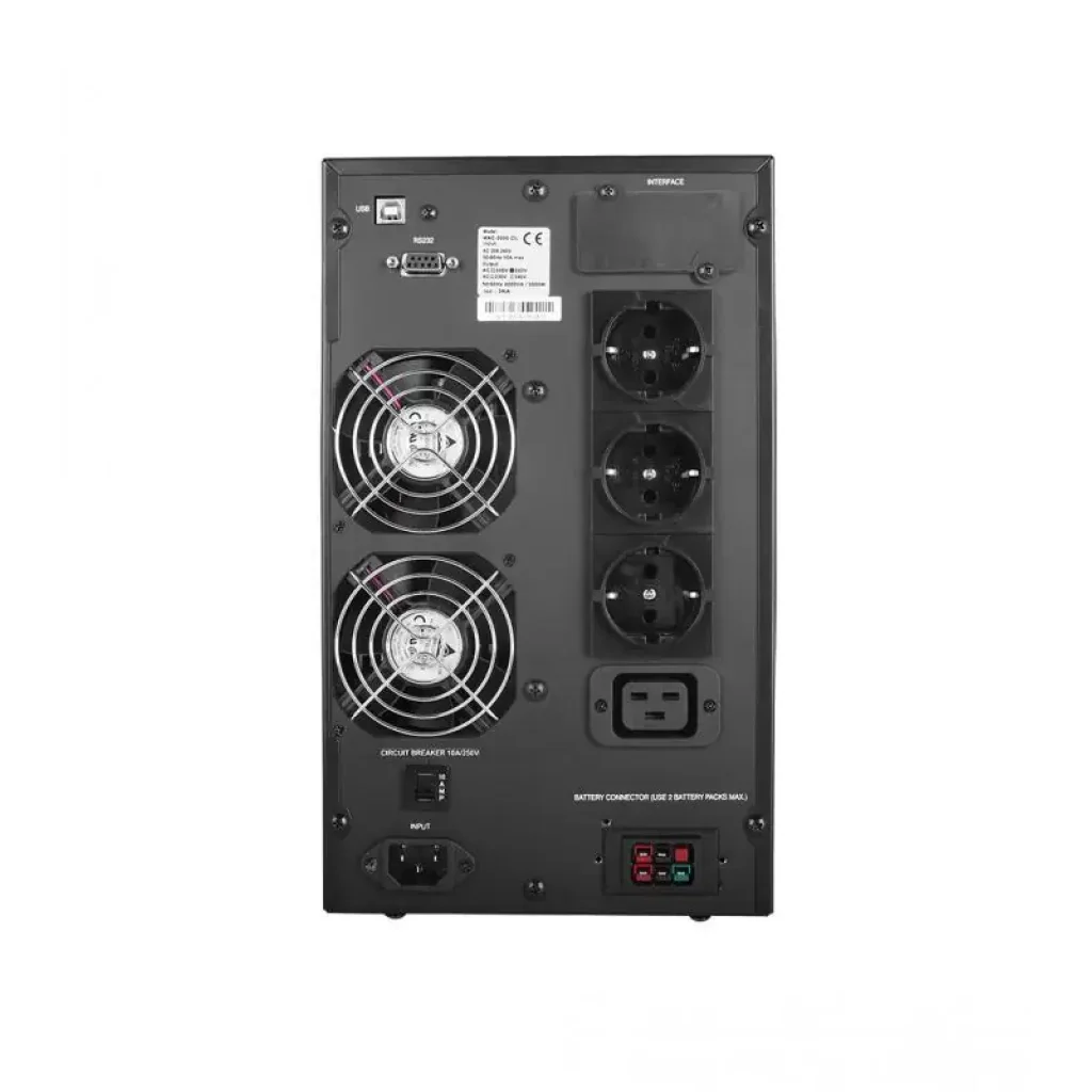 Джерело безперебійного живлення Powercom MAC-2K Schuko, Online, 3 х euro, LCD, RS-232, USB, металл (00230042) UA
