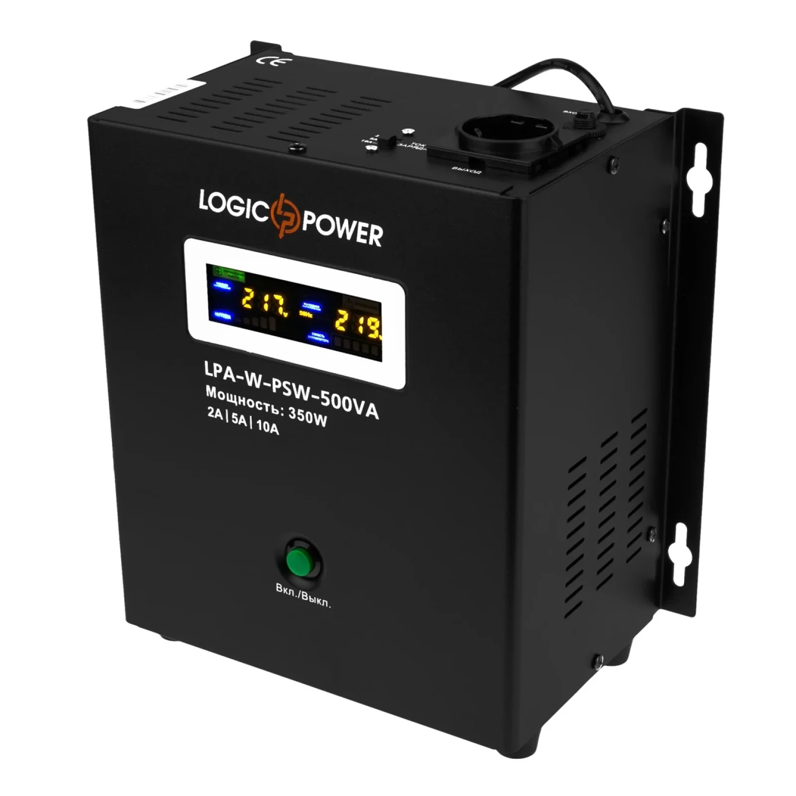 ДБЖ LogicPower LPA-W-PSW-500VA (350Вт)2A/5A/10A, Lin.int., AVR, 1 x євро, LCD, метал, з правильною синусоїдою, 12V, настінний, LP7145 UA