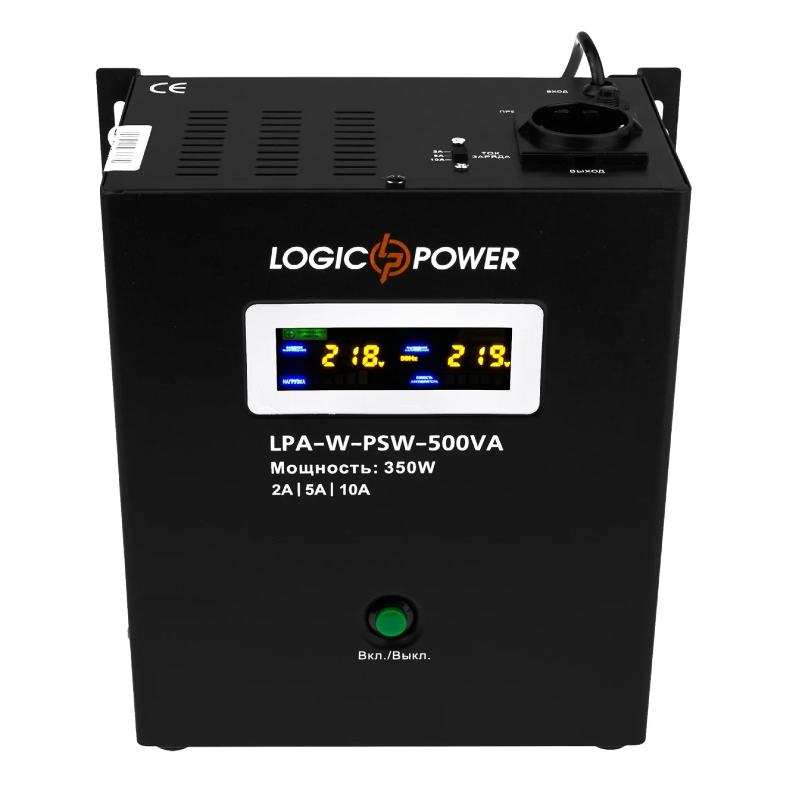 ДБЖ LogicPower LPA-W-PSW-500VA (350Вт)2A/5A/10A, Lin.int., AVR, 1 x євро, LCD, метал, з правильною синусоїдою, 12V, настінний, LP7145 UA