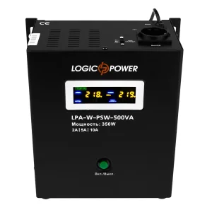 ДБЖ LogicPower LPA-W-PSW-500VA (350Вт)2A/5A/10A, Lin.int., AVR, 1 x євро, LCD, метал, з правильною синусоїдою, 12V, настінний, LP7145 UA