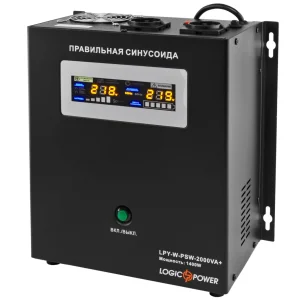 ДБЖ LogicPower LPY-W-PSW-2000VA+ (1400Вт)10A/20A, Lin.int., AVR, 2 х євро, метал, настінний, LP4146 UA