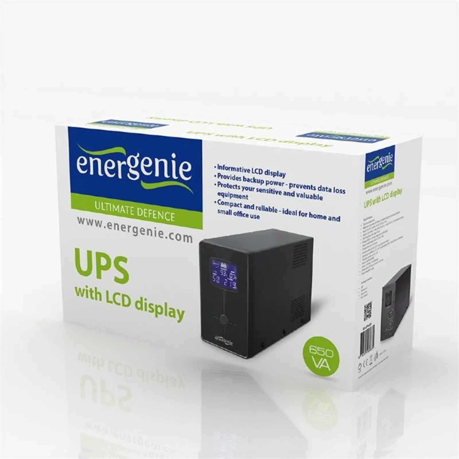 ДБЖ EnerGenie EG-UPS-031 650VA, Line Int., AVR, 2xIEC+1xSchuko, LCD UA