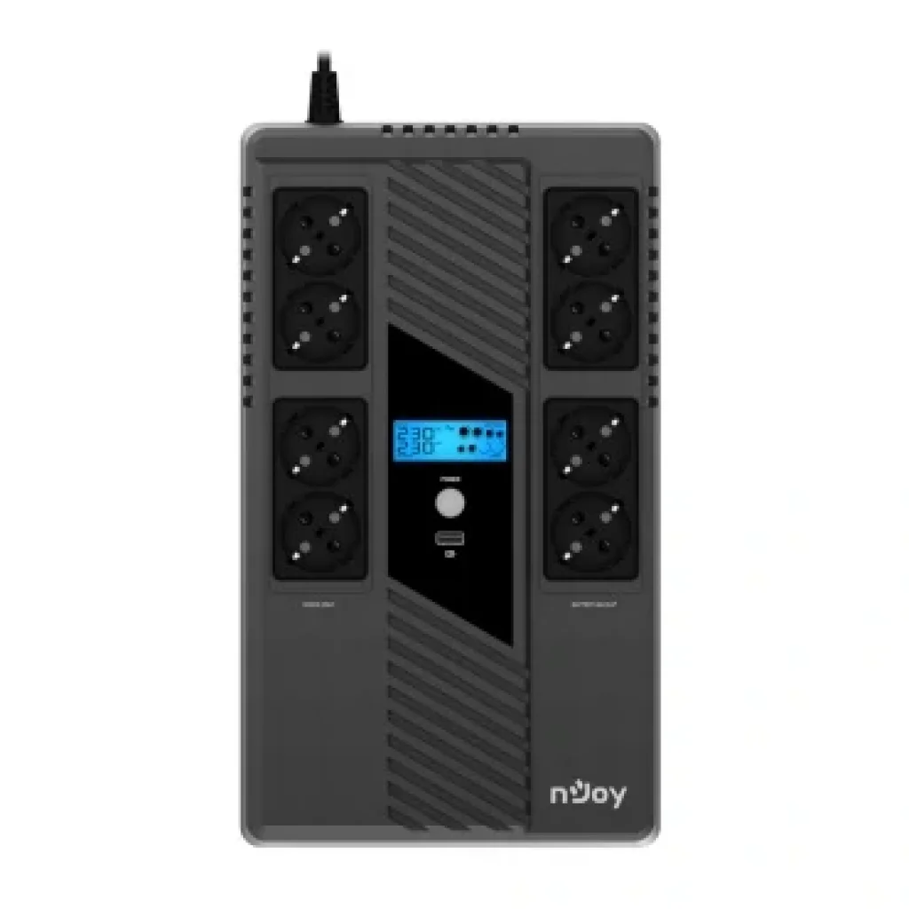 ДБЖ NJOY Token 800 (UPCSBLS680TTOAZ01B), Lin.int., 8 x Schuko, USB, LCD, пластик UA