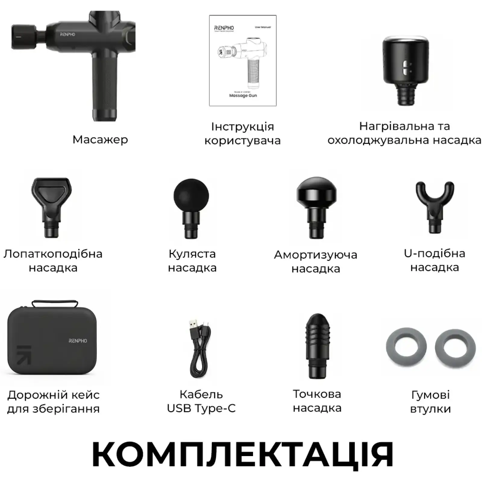 Перкуссионный массажер RENPHO Power Thermacool Massage Gun (R-C001SH-BK) UA