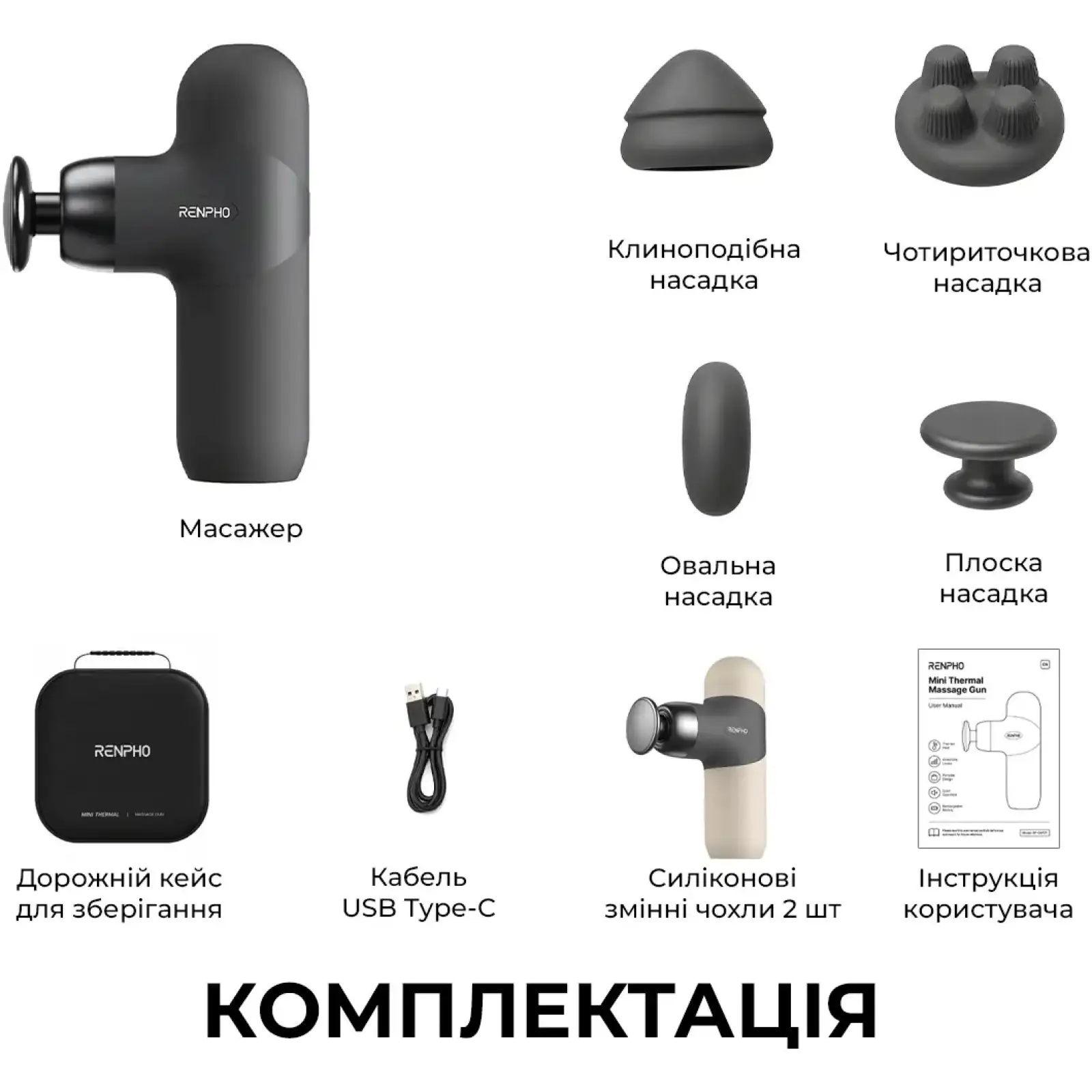 Перкусійний масажер RENPHO Mini Thermal Grey (R-WMG10-GY) UA